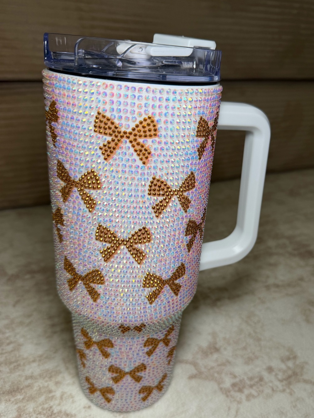 Simply Southern 40 oz Rhinestone Iridescent Bow Accent Tumbler with Handle - Picture 2 of 12